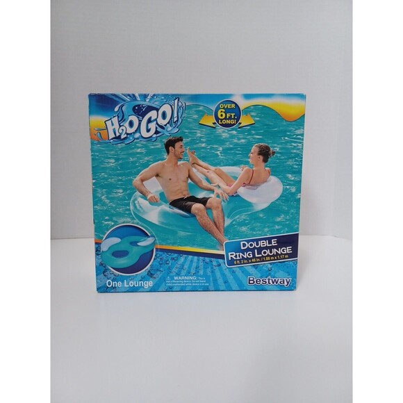 NEW!  H2O Go! Double Ring‎ Lounge Float 6+ Feet Long with Head Rest Blue - Picture 1 of 2